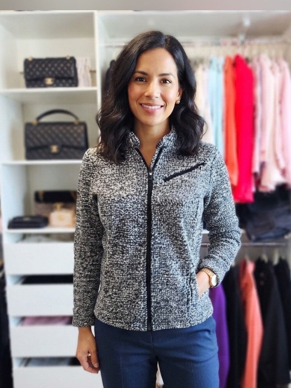 Ralph Lauren Women’s Black & White Textured Zip-Up Jacket Size S